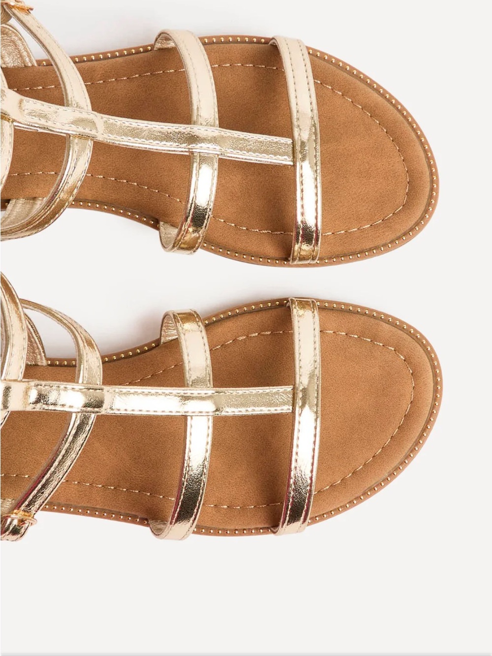 Linzi Gold T-Strap Flat Sandals - Women's NEW - Picture 5 of 6